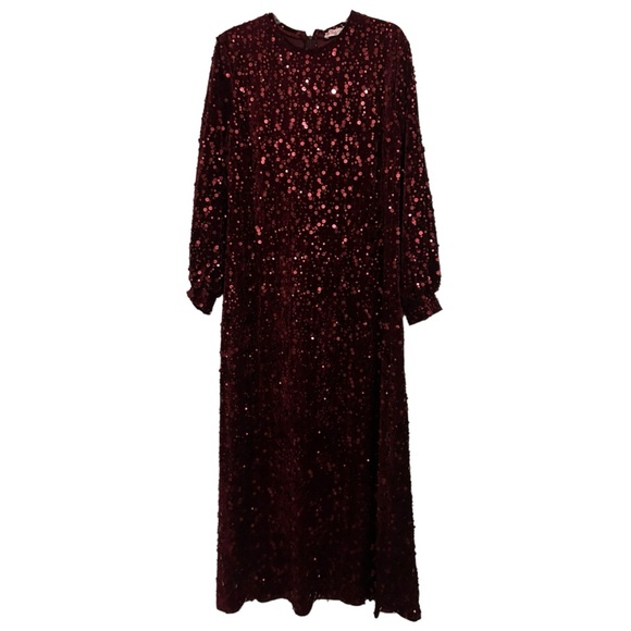 NEW MODA SELVIM Burgundy Allover Sequin Long Sleeve Maxi Dress - Picture 2 of 13